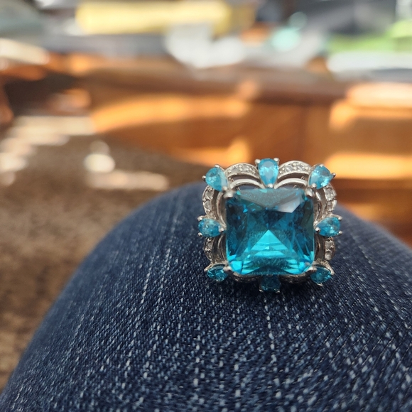 Aquamarine Ring, Sterling Silver Ring for Women, Boho Ring with Stone Blue Gemst - Picture 2 of 7